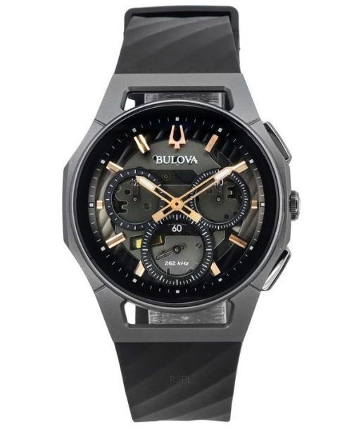 Bulova Curv 크로노그래프 고무 스트랩 그레이 다이얼 쿼츠 98A162 남성용 시계