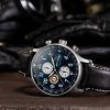 AVI-8 Hawker Hurricane Classic Chronograph Midnight Black Leather Strap Blue Dial Quartz AV-4011-0I Men's Watch