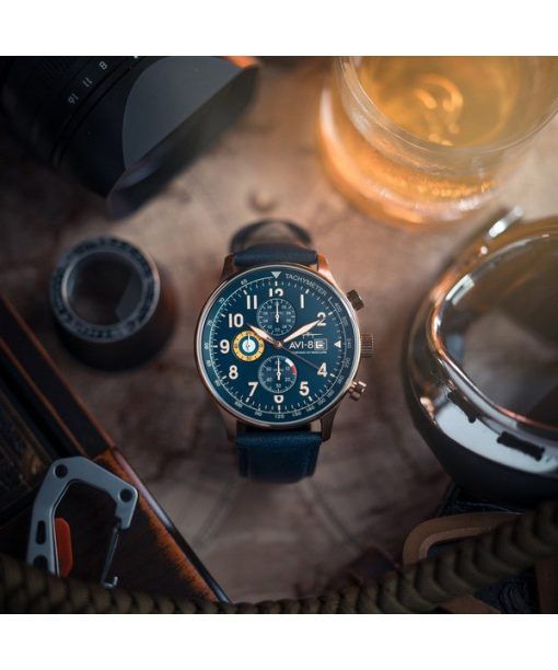 AVI-8 Hawker Hurricane Classic Chronograph Regent Blue Leather Strap Blue Dial Quartz AV-4011-0Q Men's Watch