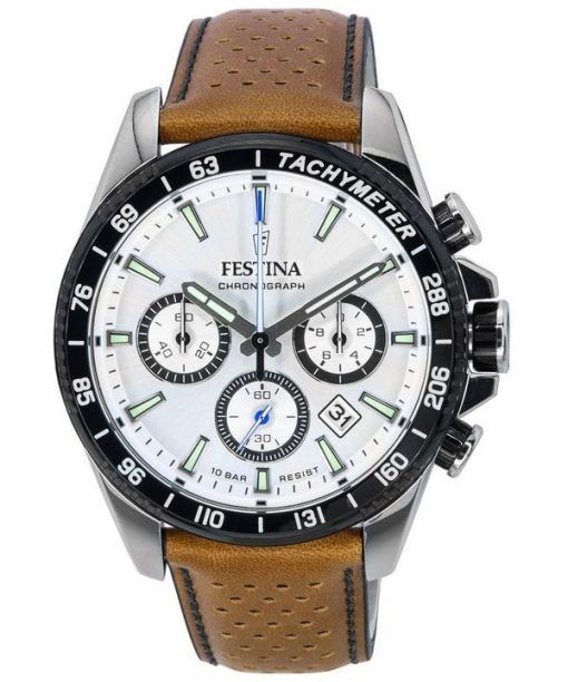 Festina Timeless 크로노그래프 가죽 스트랩 화이트 다이얼 F20561-1 F205611 100M 남성용 시계