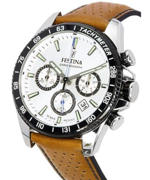 Festina Timeless 크로노그래프 가죽 스트랩 화이트 다이얼 F20561-1 F205611 100M 남성용 시계