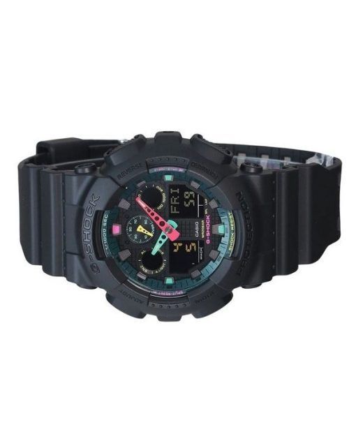 Casio G-Shock 아날로그 디지털 멀티 형광 악센트 시리즈 수지 스트랩 블랙 다이얼 쿼츠 GA-100MF-1A 200M 남성용 시계