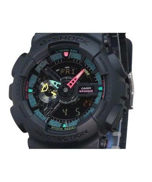 Casio G-Shock 아날로그 디지털 멀티 형광 악센트 시리즈 수지 스트랩 블랙 다이얼 쿼츠 GA-110MF-1A 200M 남성용 시계