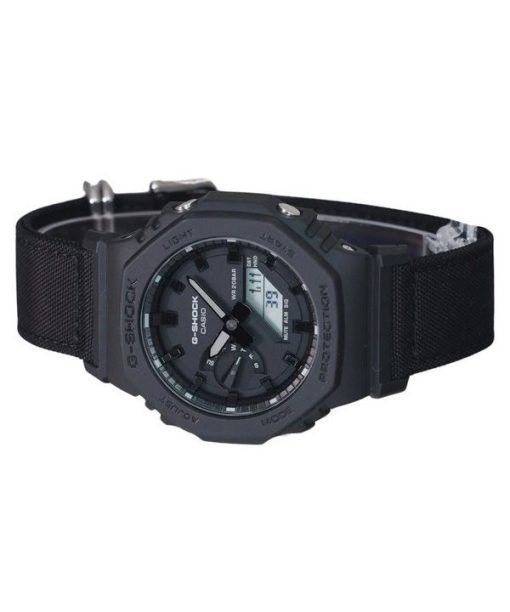 Casio G-Shock 아날로그 디지털 에코 천 스트랩 블랙 다이얼 쿼츠 GA-2100BCE-1A 200M 남성용 시계