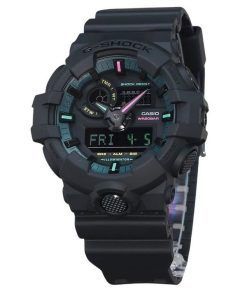 Casio G-Shock 아날로그 디지털 멀티 형광 악센트 시리즈 수지 스트랩 블랙 다이얼 쿼츠 GA-700MF-1A 200M 남성용 시계