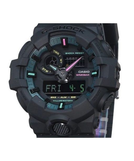 Casio G-Shock 아날로그 디지털 멀티 형광 악센트 시리즈 수지 스트랩 블랙 다이얼 쿼츠 GA-700MF-1A 200M 남성용 시계