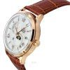 Orient Bambino 버전 9 클래식 Sun 및 Moon Phase 가죽 스트랩 화이트 다이얼 자동 RA-AK0801S00C 남성용 시계