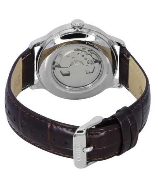 Orient Bambino 버전 9 클래식 Sun 및 Moon Phase 가죽 스트랩 브라운 다이얼 자동 RA-AK0804Y00C 남성용 시계