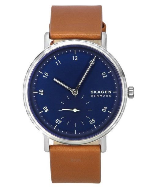 Skagen Kuppel 브라운 가죽 스트랩 블루 다이얼 쿼츠 SKW6888 남성용 시계