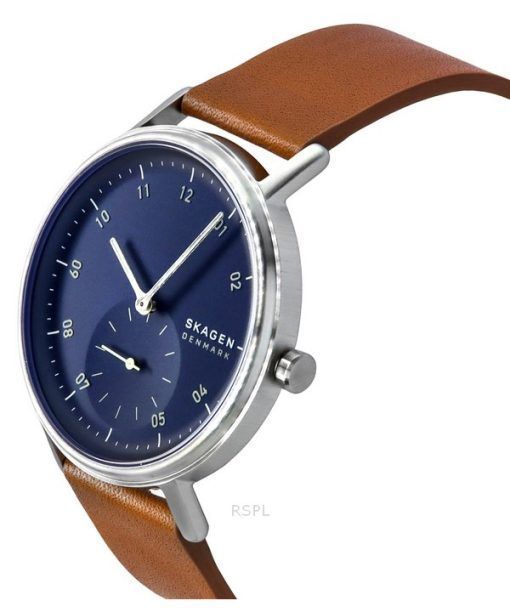 Skagen Kuppel 브라운 가죽 스트랩 블루 다이얼 쿼츠 SKW6888 남성용 시계