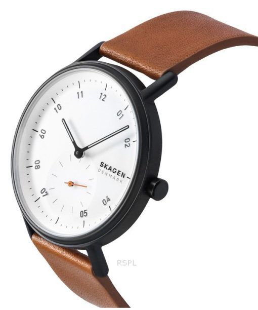 Skagen Kuppel 브라운 가죽 스트랩 화이트 다이얼 쿼츠 SKW6889 남성용 시계