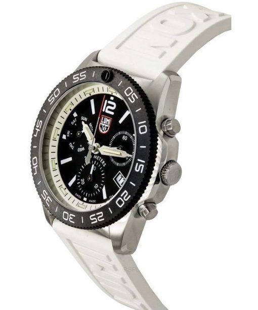 Luminox Pacific 다이버 크로노그래프 화이트 고무 스트랩 블랙 다이얼 스위스 쿼츠 다이버 XS.3141 200M 남성용 시계