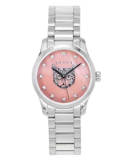 구찌 G-Timeless Diamond Accents 핑크 자개 다이얼 쿼츠 YA1265025 여성용 시계