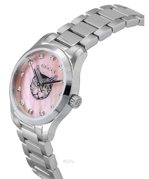 구찌 G-Timeless Diamond Accents 핑크 자개 다이얼 쿼츠 YA1265025 여성용 시계