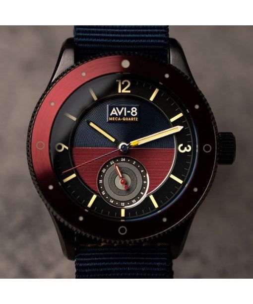 AVI-8 Flyboy Airmaster Sector Meca-Quartz 네이비 블루 및 레드 다이얼 AV-4112-04 남성용 시계