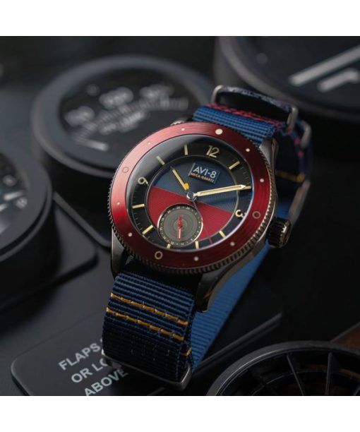 AVI-8 Flyboy Airmaster Sector Meca-Quartz 네이비 블루 및 레드 다이얼 AV-4112-04 남성용 시계