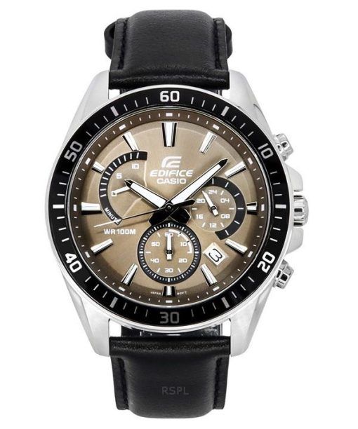 Casio Edifice 아날로그 표준 크로노그래프 가죽 스트랩 라이트 브라운 다이얼 쿼츠 EFR-552L-5A 100M 남성용 시계