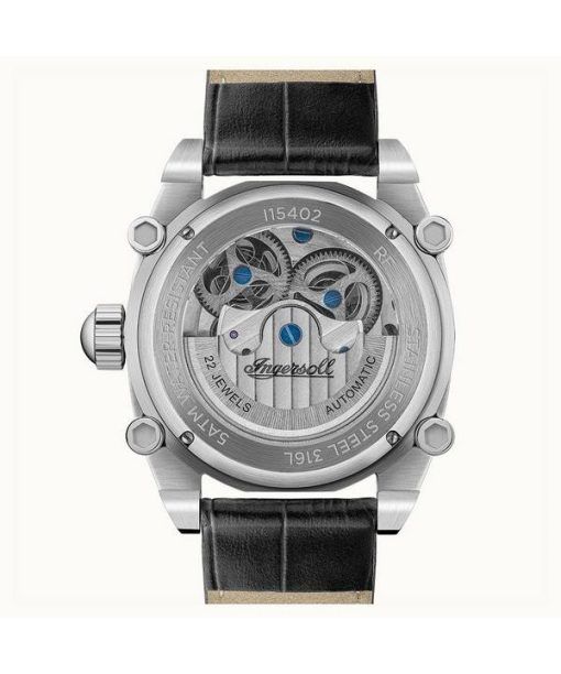 Ingersoll The Varsity Sun And Moon Phase 가죽 스트랩 스켈레톤 그레이 다이얼 오토매틱 I15402 남성용 시계