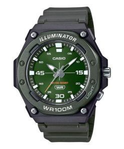 Casio 표준 아날로그 레진 스트랩 그린 다이얼 쿼츠 MW-620H-3AV 100M 남성용 시계