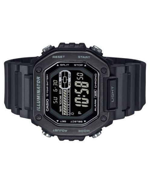 Casio 표준 디지털 블랙 레진 스트랩 블루 다이얼 쿼츠 MWD-110HB-1BV 100M 남성용 시계