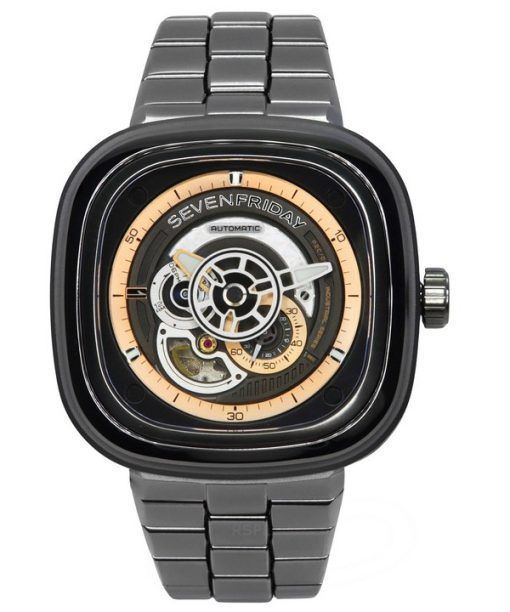 Sevenfriday P-시리즈 스테인레스 스틸 블랙 다이얼 자동 P2C/01M SF-P2C-01M 남성용 시계