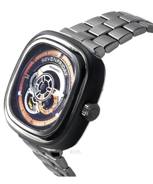 Sevenfriday P-시리즈 스테인레스 스틸 블랙 다이얼 자동 P2C/01M SF-P2C-01M 남성용 시계