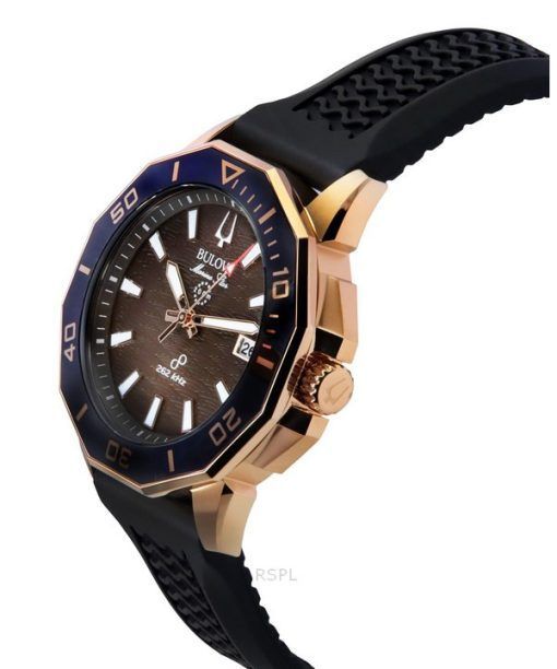 Bulova Marine Star 블랙 실리콘 스트랩 브라운 다이얼 Precisionist Quartz 다이버 200M 98B421 남성용 시계