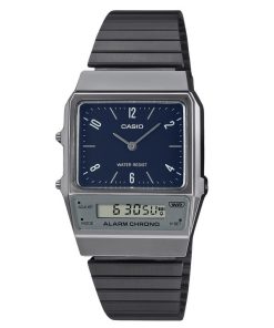 카시오 빈티지 아날로그 디지털 듀얼 타임 스테인레스 스틸 팔찌 블루 다이얼 쿼츠 AQ-800EB-2A 남여 시계