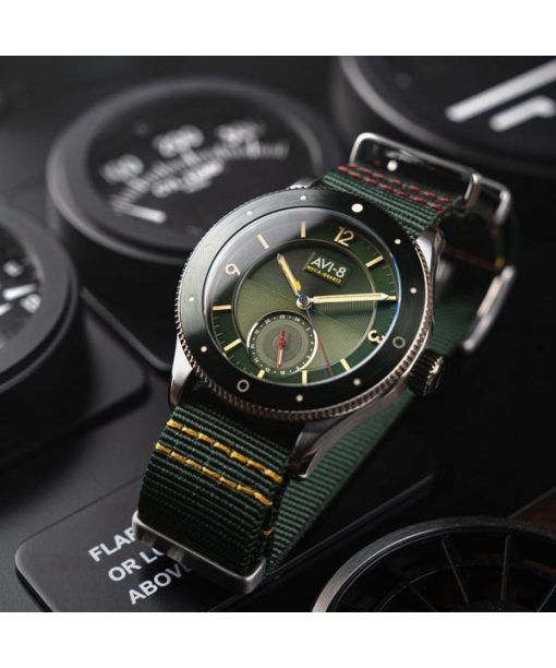 AVI-8 Flyboy Airmaster Sector Meca-Quartz Vert 그린 나일론 스트랩 그린 다이얼 AV-4112-02 남성용 시계