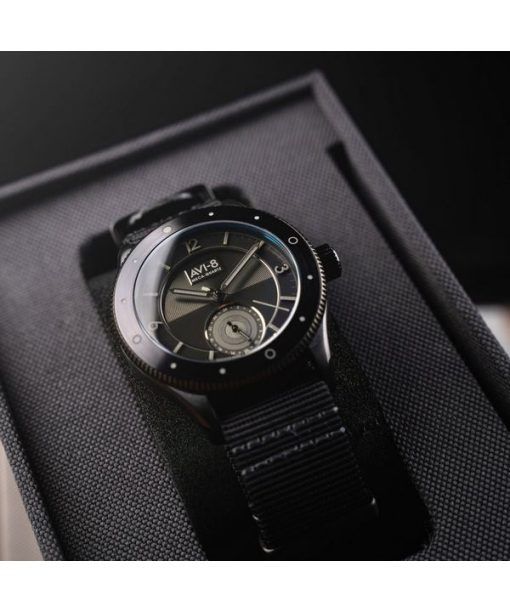 AVI-8 Flyboy Airmaster Sector Meca-Quartz 제트 블랙 나일론 스트랩 블랙 다이얼 AV-4112-05 남성용 시계