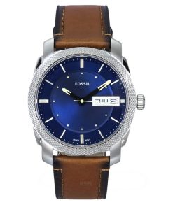 화석 기계 브라운 가죽 스트랩 블루 다이얼 쿼츠 FS5920 남성용 시계