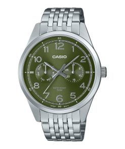 Casio 표준 아날로그 스테인레스 스틸 그린 다이얼 쿼츠 MTP-E340D-3AV 남성용 시계