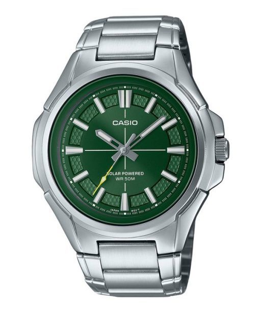 Casio 표준 아날로그 스테인레스 스틸 그린 다이얼 Solar MTP-RS100D-3AV 남성용 시계