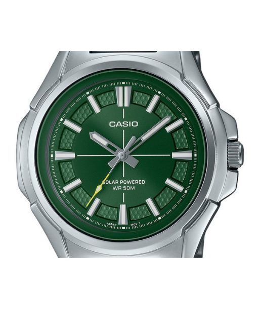 Casio 표준 아날로그 스테인레스 스틸 그린 다이얼 Solar MTP-RS100D-3AV 남성용 시계