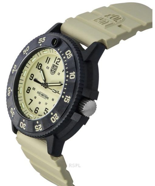 Luminox Original Navy Seal EVO 고무 스트랩 베이지 다이얼 쿼츠 다이버 XS.3010.EVO.S 200M 남성용 시계