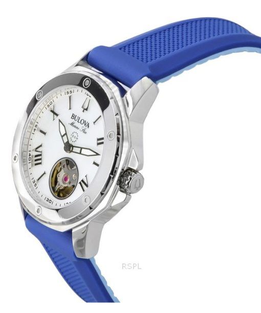 Bulova Marine Star 실리콘 스트랩 마더 오브 펄 다이얼 자동 96L324 100M 여성용 시계