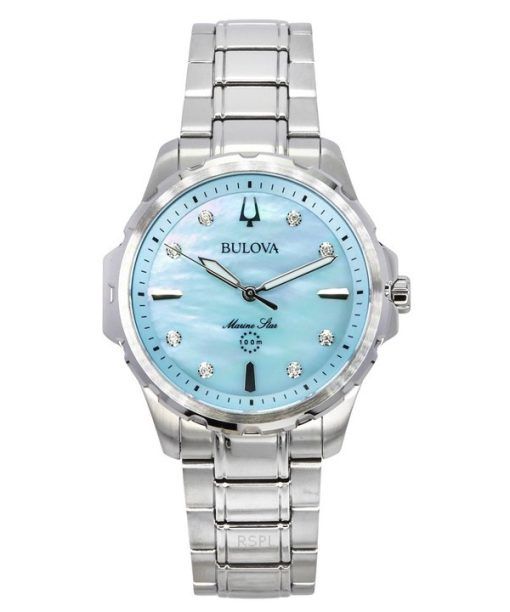 Bulova Marine Star Diamond Accents 스테인리스 스틸 블루 마더 오브 펄 다이얼 쿼츠 96P248 100 여성용 시계