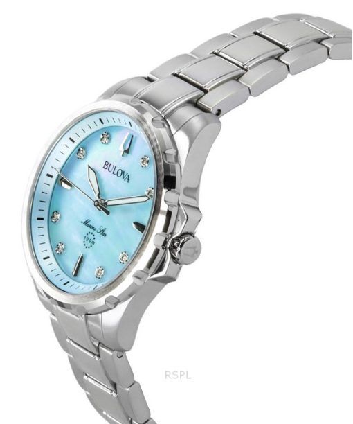 Bulova Marine Star Diamond Accents 스테인리스 스틸 블루 마더 오브 펄 다이얼 쿼츠 96P248 100 여성용 시계