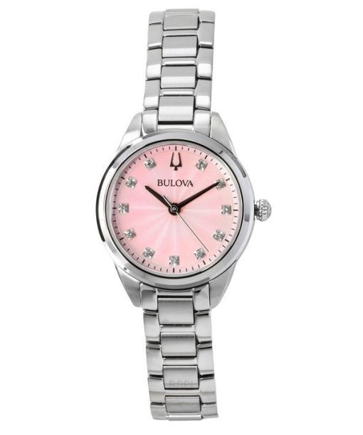 Bulova Sutton 스테인리스 스틸 다이아몬드 악센트 핑크 다이얼 쿼츠 96P249 여성용 시계