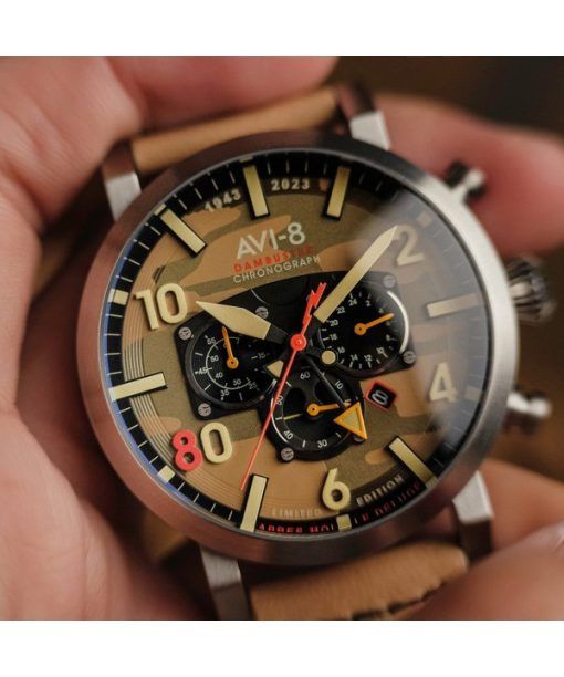 AVI-8 Dambuster 617 Squadron 80th Anniversary Dual Time Chronograph Limited Edition Camo Quartz AV-4107-02 남성용 시계