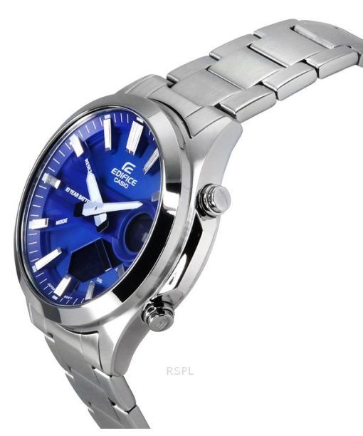 Casio Edifice 아날로그 디지털 스테인레스 스틸 블루 다이얼 쿼츠 EFV-C120D-2A 100M 남성용 시계