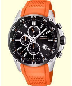 Festina The Originals 크로노그래프 오렌지 러버 스트랩 블랙 다이얼 쿼츠 F20330-4 100M 남성용 시계