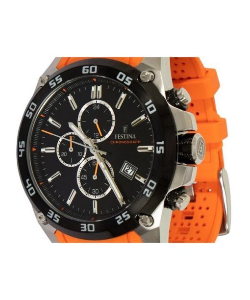 Festina The Originals 크로노그래프 오렌지 러버 스트랩 블랙 다이얼 쿼츠 F20330-4 100M 남성용 시계