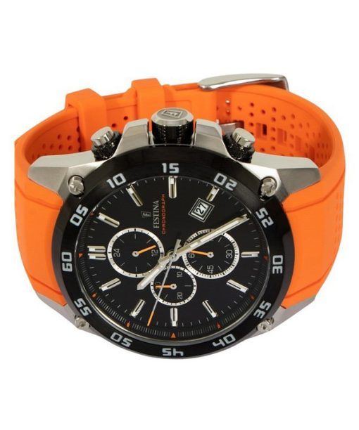 Festina The Originals 크로노그래프 오렌지 러버 스트랩 블랙 다이얼 쿼츠 F20330-4 100M 남성용 시계