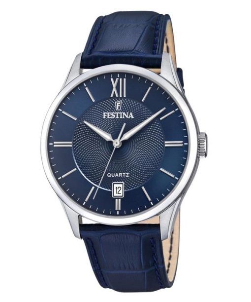 Festina Classics 가죽 스트랩 블루 다이얼 쿼츠 F20426-2 100M 남성용 시계