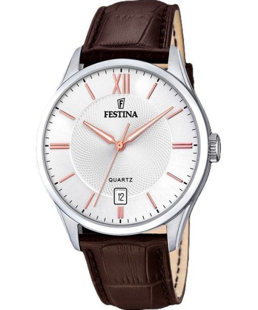 Festina Classics 가죽 스트랩 화이트 다이얼 쿼츠 F20426-4 남성용 시계