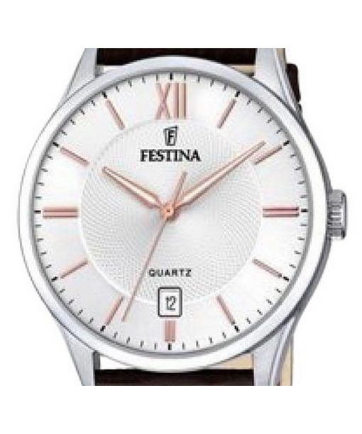 Festina Classics 가죽 스트랩 화이트 다이얼 쿼츠 F20426-4 남성용 시계