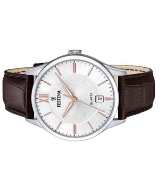 Festina Classics 가죽 스트랩 화이트 다이얼 쿼츠 F20426-4 남성용 시계