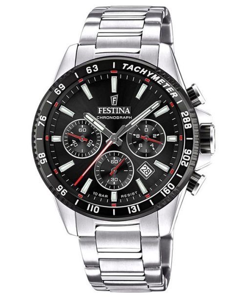 Festina Timeless 크로노그래프 스테인리스 스틸 블랙 다이얼 쿼츠 F20560-6 100M 남성용 시계