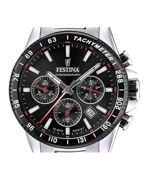 Festina Timeless 크로노그래프 스테인리스 스틸 블랙 다이얼 쿼츠 F20560-6 100M 남성용 시계